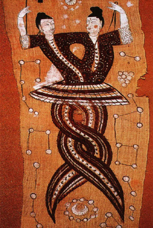 Fuxi et Nüwa aux queues de serpent entrelacées